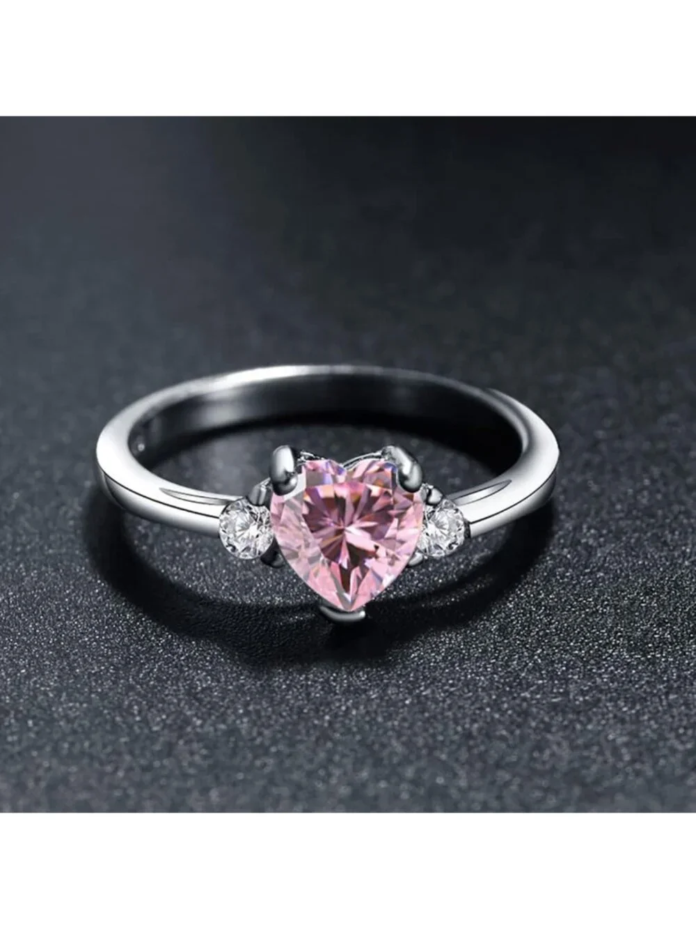 Sterling Silver Heart Shaped White Opal Engagement Promise Ring - Size Options